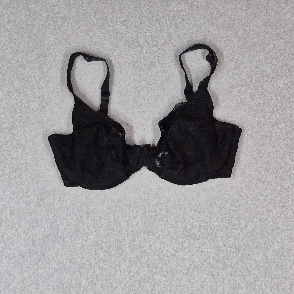 Wacoal Women Bra 34DD Black Floral Balconette Underwired Lace Sheer READ